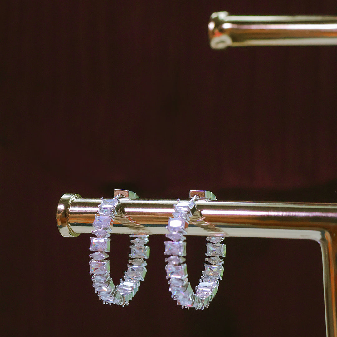 Dazzling Baguette & Round Zirconia Hoop Earrings