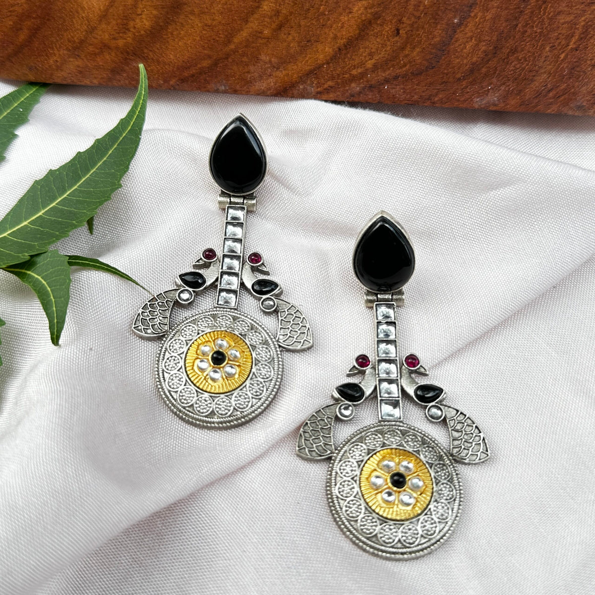 Dual Tone Peacock Brass Earring