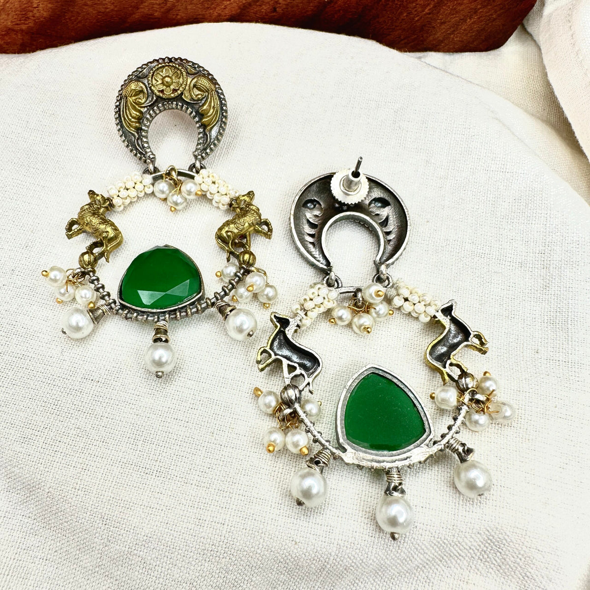 Dual Tone Oxidised Cow Motif Chandbali