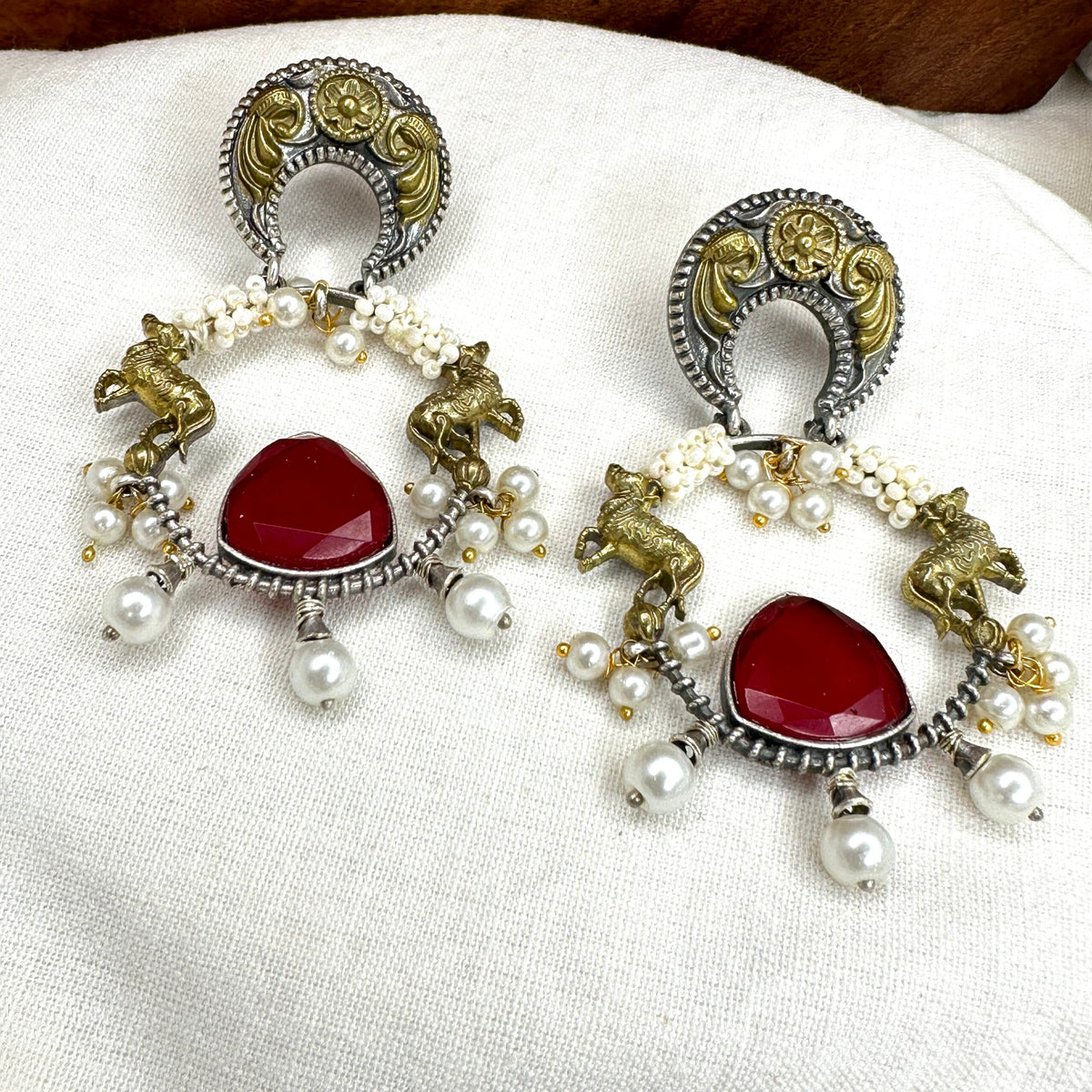 Dual Tone Oxidised Cow Motif Chandbali