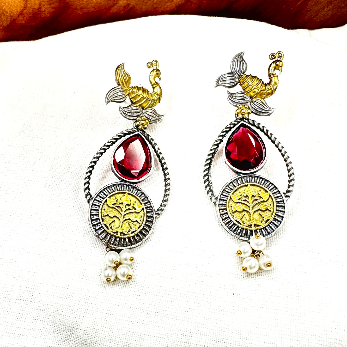 Tribal Dual Tone Oxidised Bird Earring