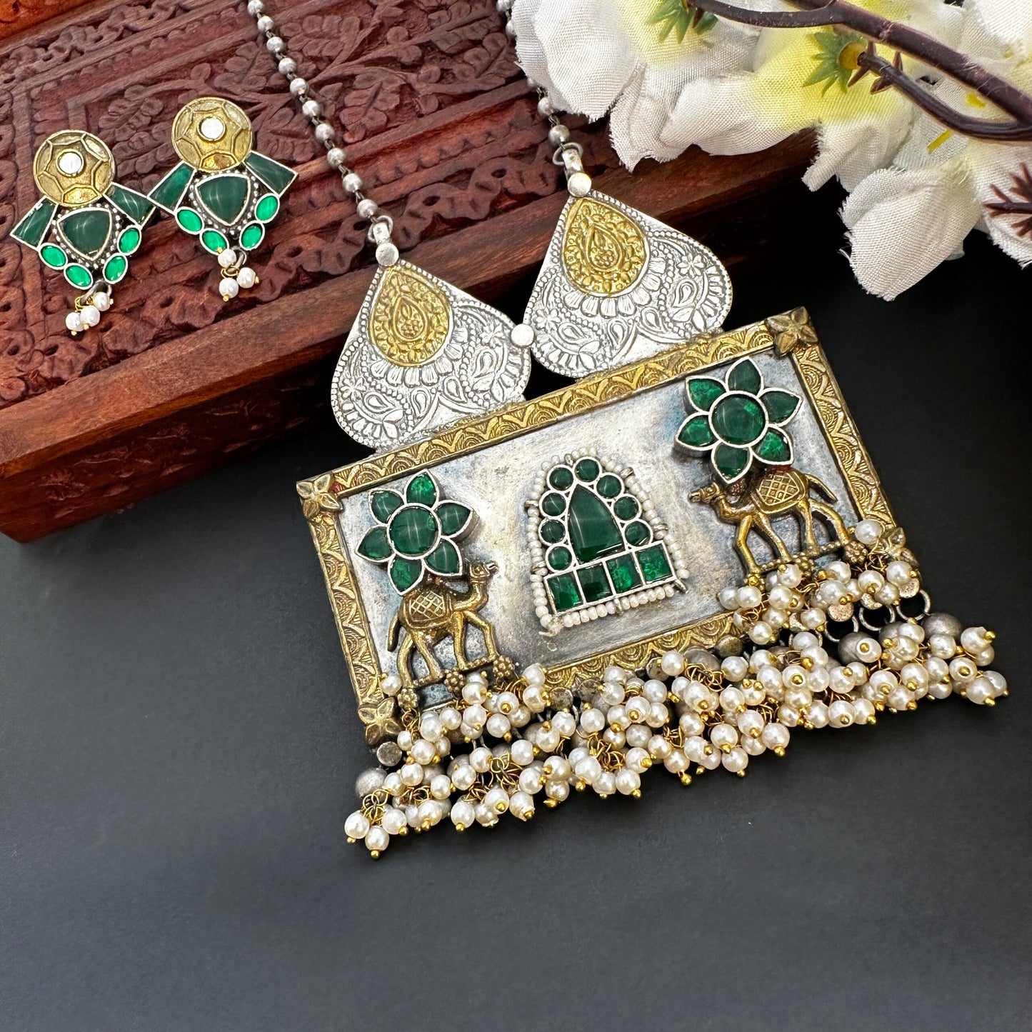 Tribal Dual Tone Long Oxidised Camel Necklace