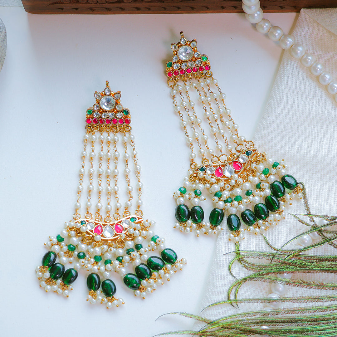 Royal Green Kundan Chandelier Earrings