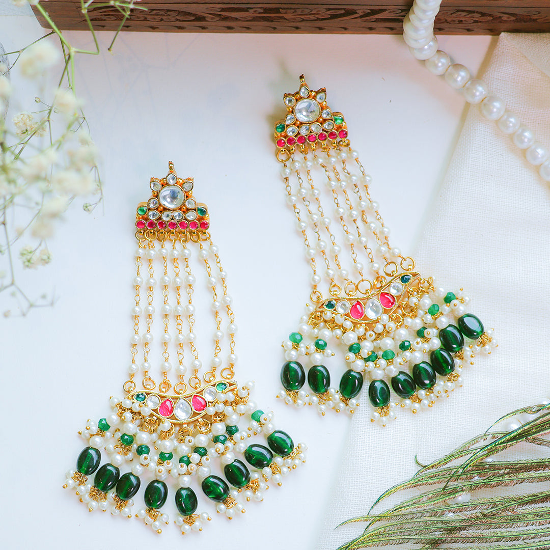 Royal Green Kundan Chandelier Earrings