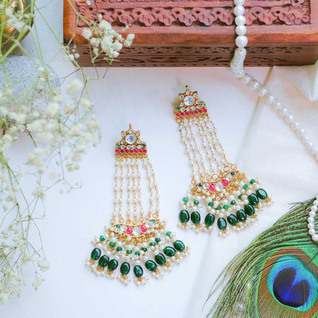 Royal Green Kundan Chandelier Earrings