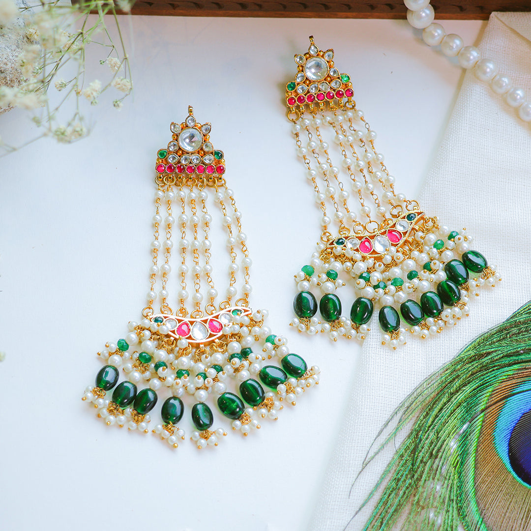 Royal Green Kundan Chandelier Earrings