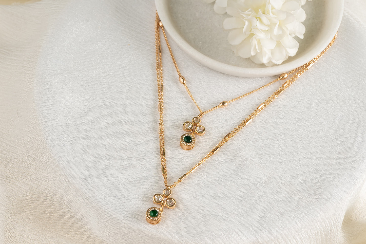 Misha Multilayered Polki Chain Pendant