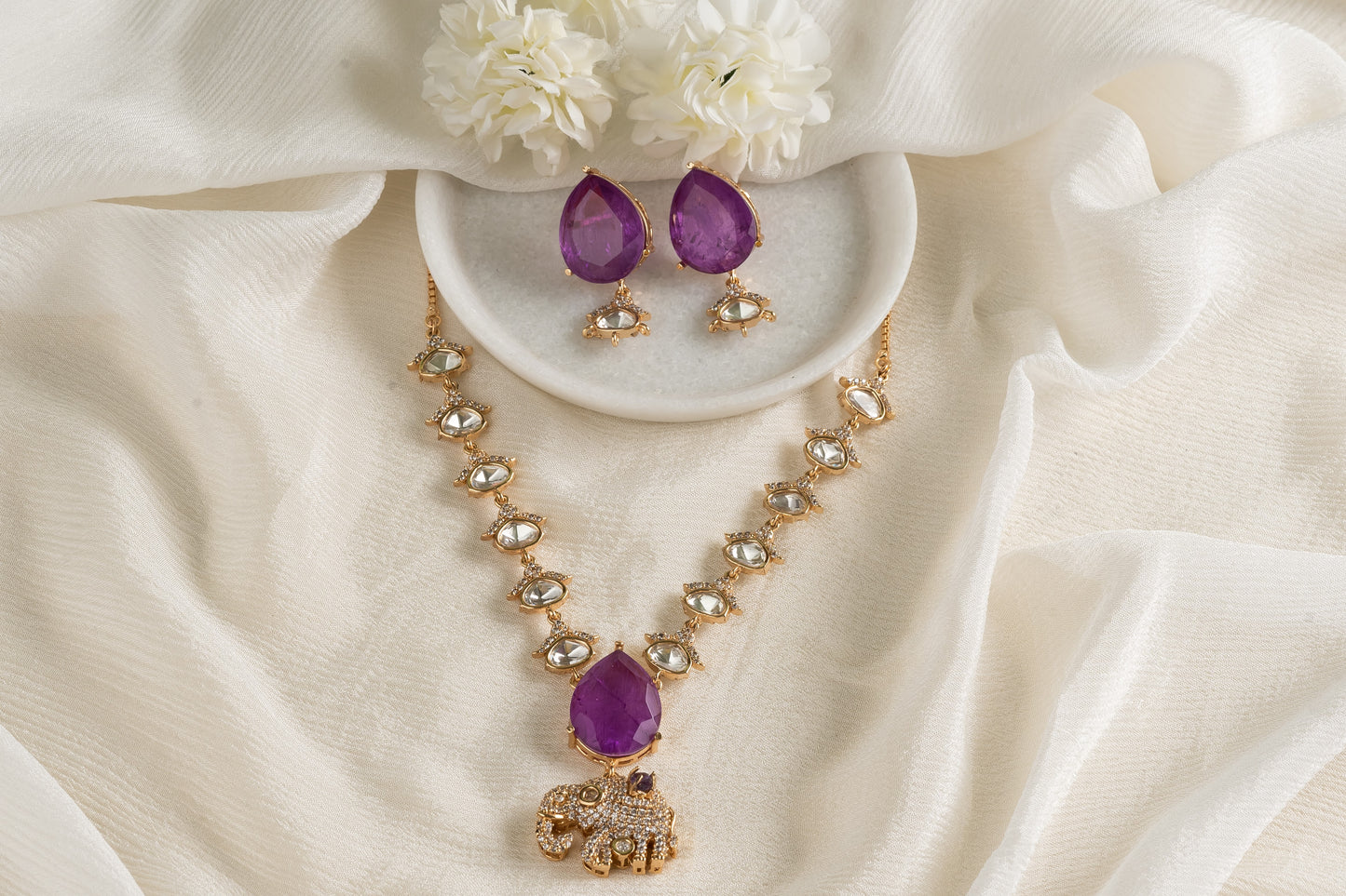 Ridha Purple Elephant Necklace