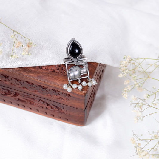 Oxidized Elephant Design Ring