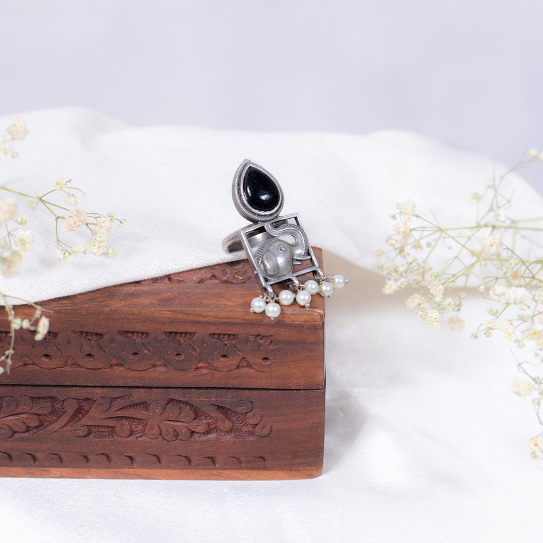 Oxidized Elephant Design Ring