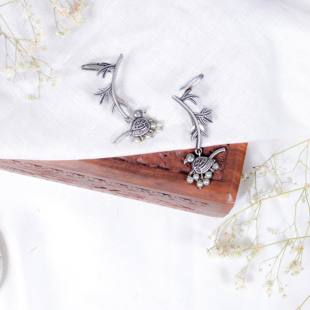 Oxidized Silver Bird Ear Cuffs