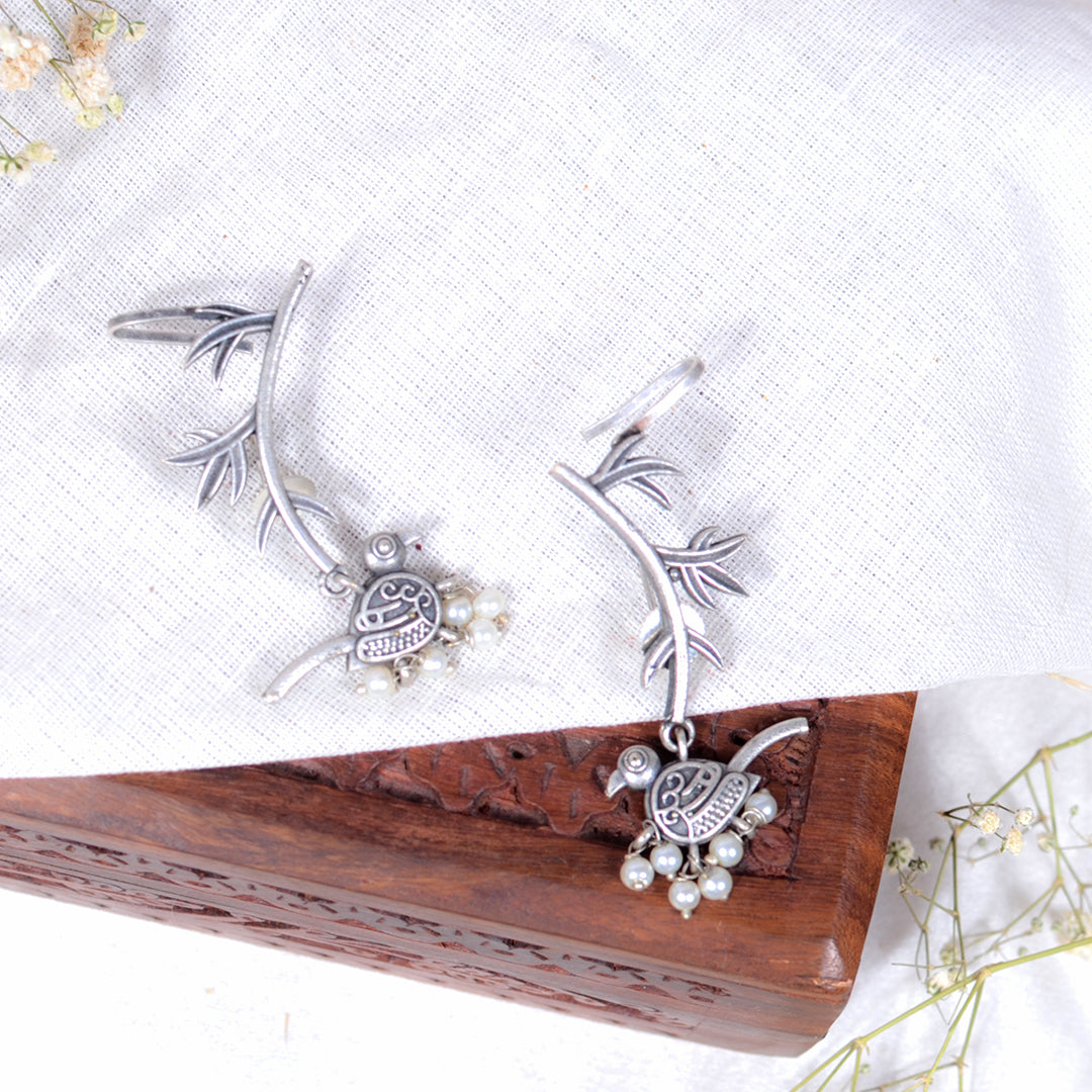 Oxidized Silver Bird Ear Cuffs