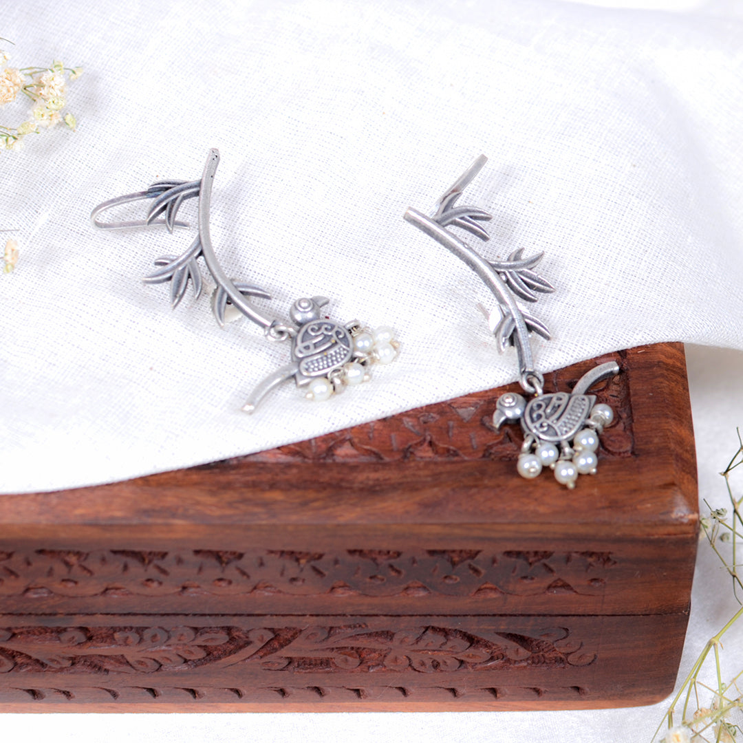 Oxidized Silver Bird Ear Cuffs