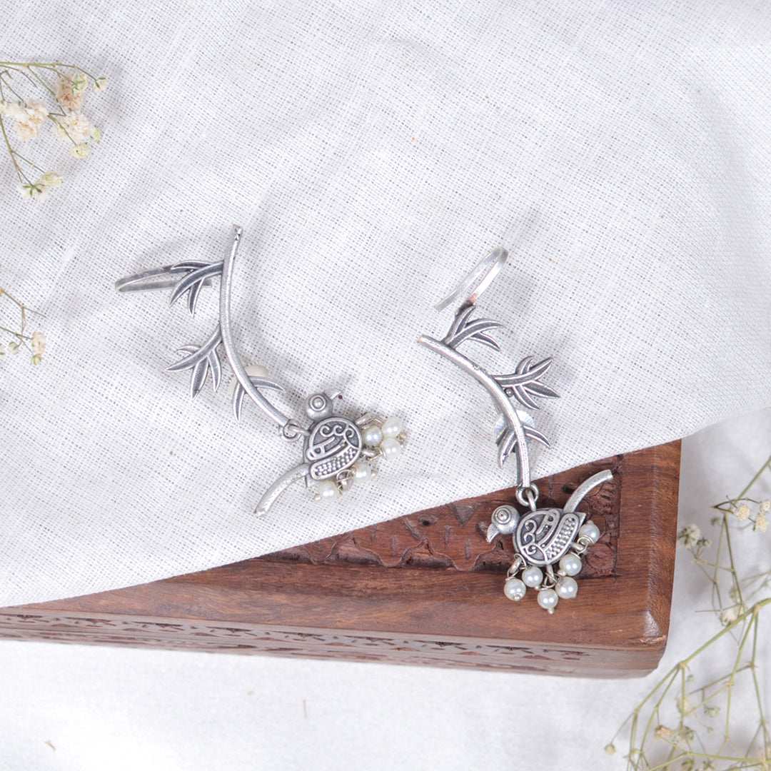 Oxidized Silver Bird Ear Cuffs