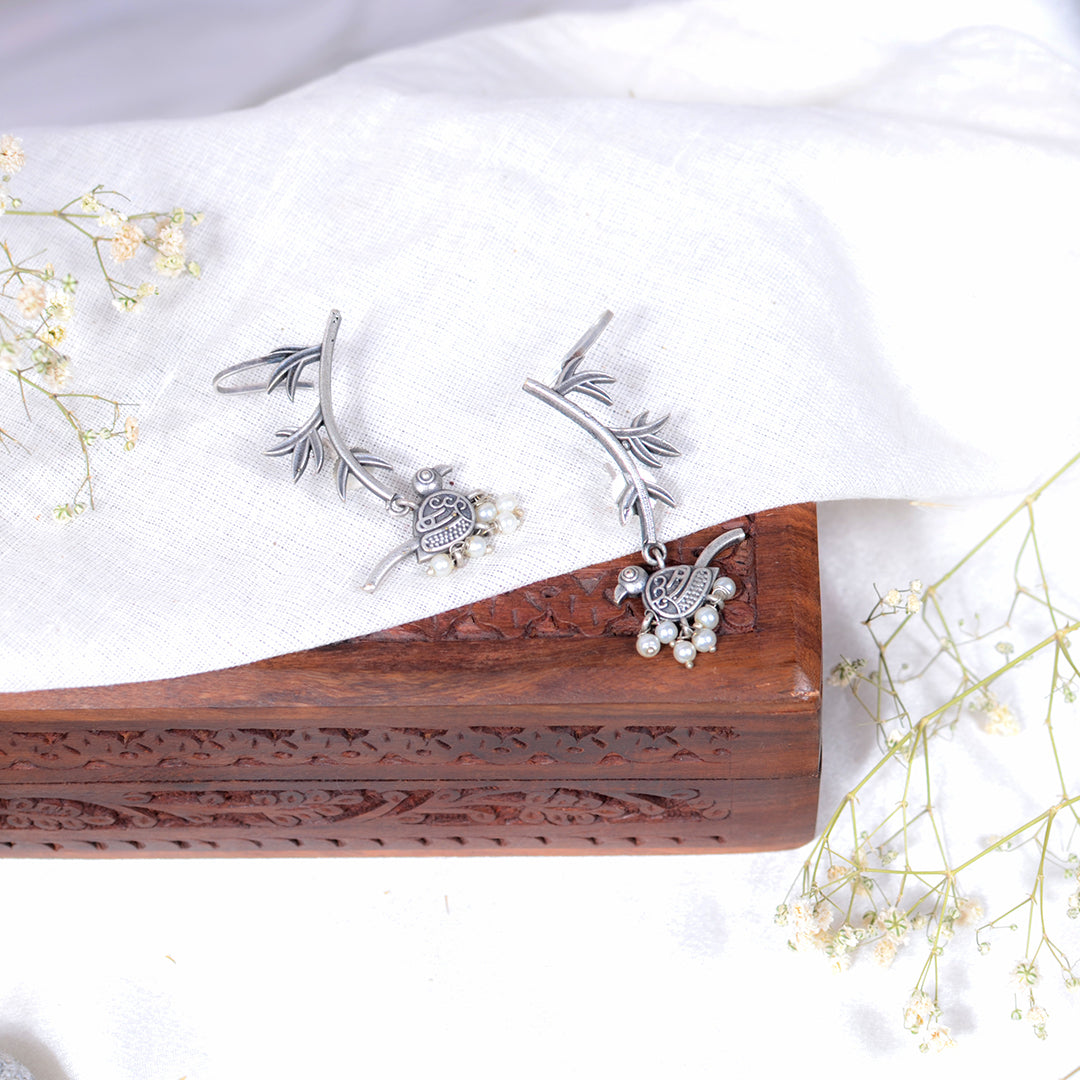 Oxidized Silver Bird Ear Cuffs