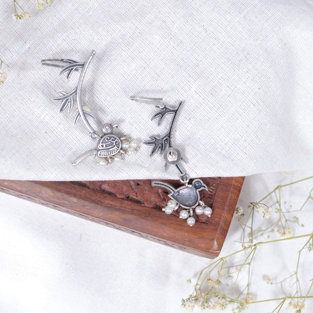 Oxidized Silver Bird Ear Cuffs