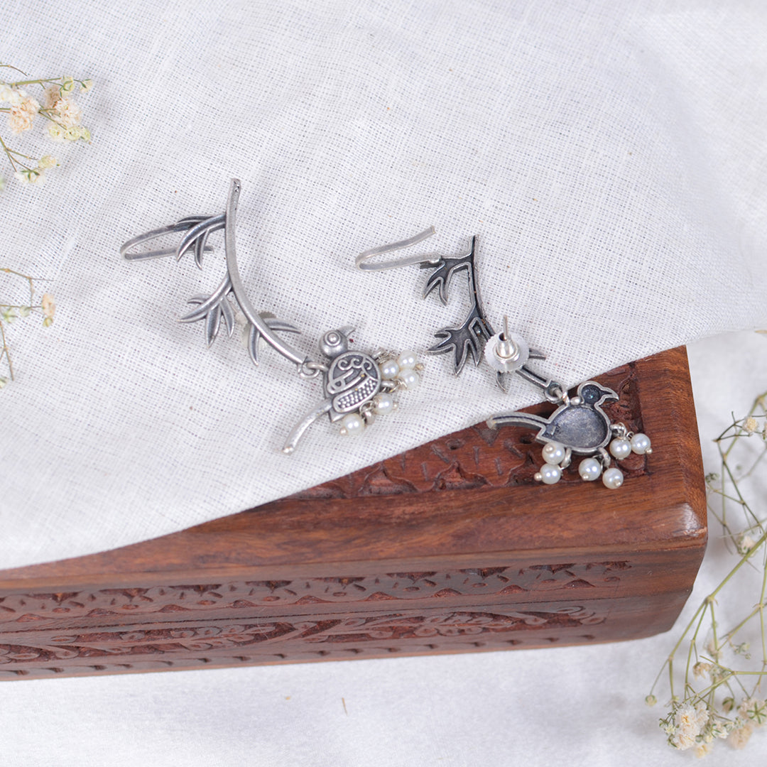 Oxidized Silver Bird Ear Cuffs