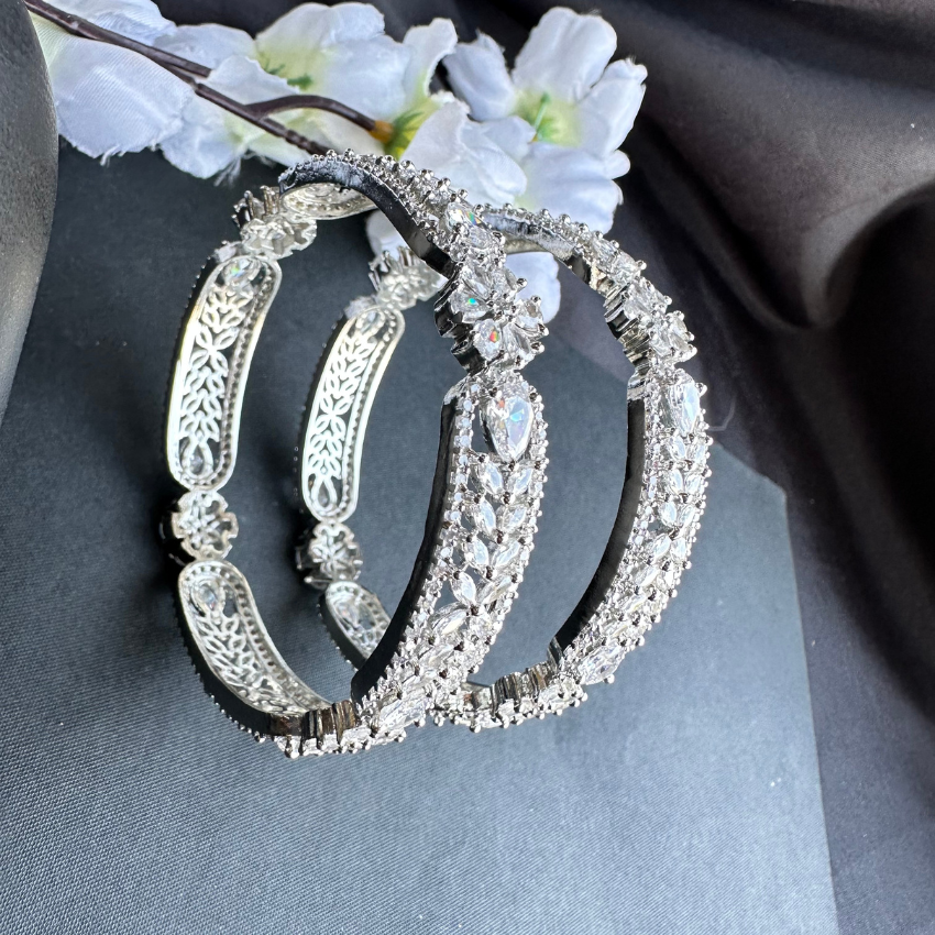 Sparkling Silver Plated American Diamond & Cubic Zirconia Bangle Kada