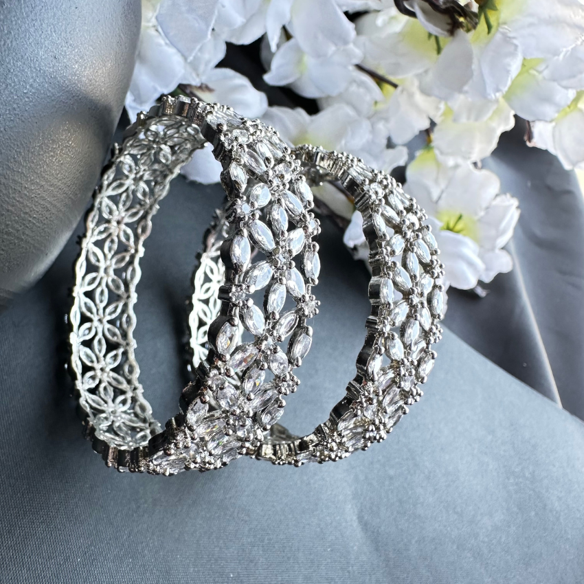 Dazzling Silver Plated American Diamond Bangles