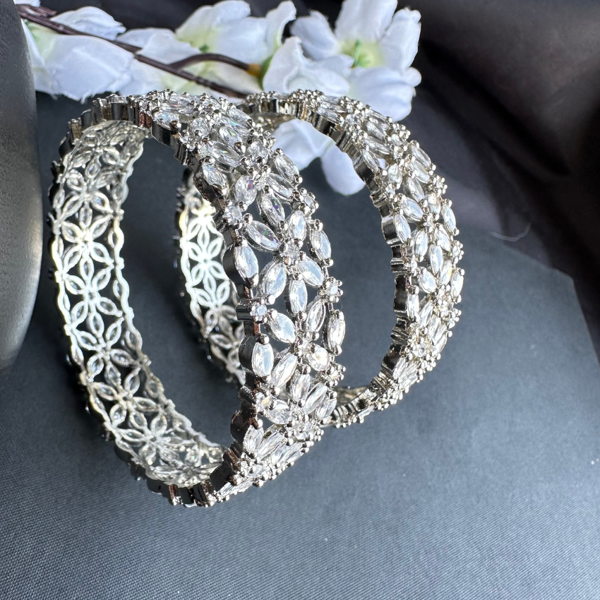 Dazzling Silver Plated American Diamond Bangles