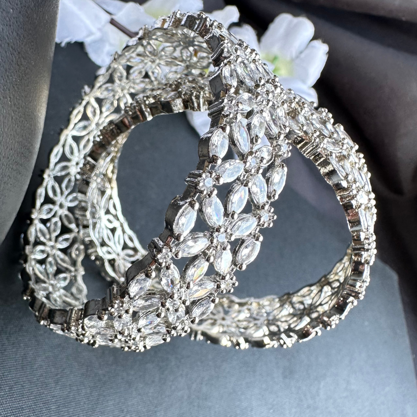 Dazzling Silver Plated American Diamond Bangles