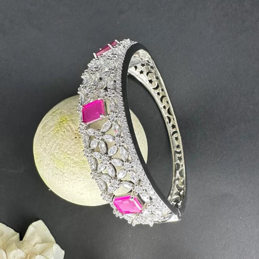 Ruby CZ Stones Studded Silver Plated Women’s Bracelet