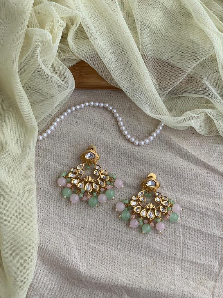 Pastel Beads Kundan Chandbali Earring