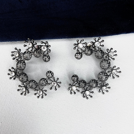 Floral Semi Hooped Earrings- black polish
