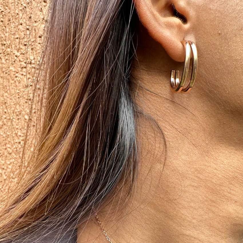 Gold Plated Double Stranded Hoop Earrings