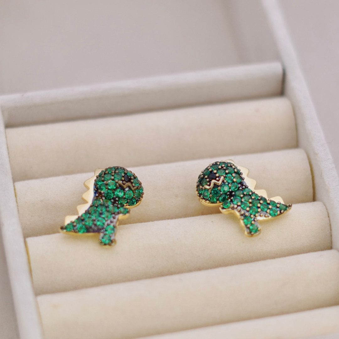 Sparkling Pavé Dinosaur Stud Earrings