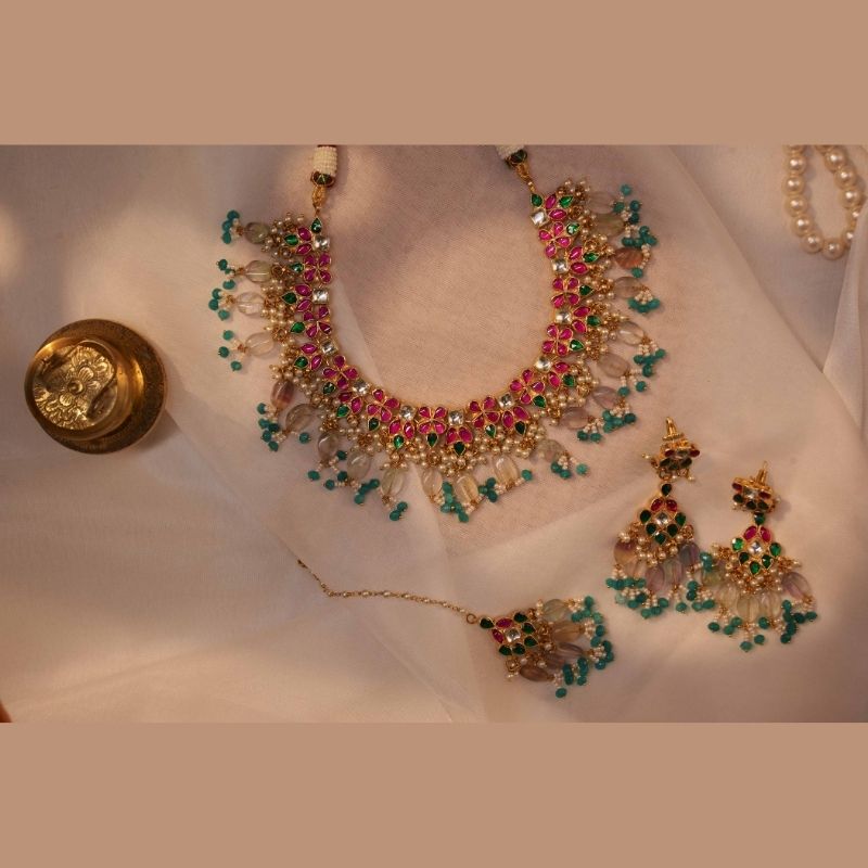 Unaya Multicolured Kundan Embellished Necklace Set