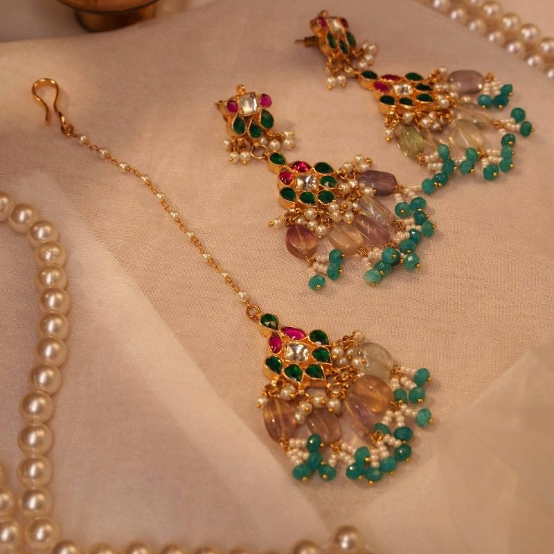 Unaya Multicolured Kundan Embellished Necklace Set