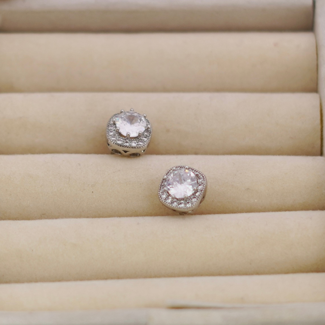 Elegant Silver Halo Cushion-Cut Crystal Stud Earrings