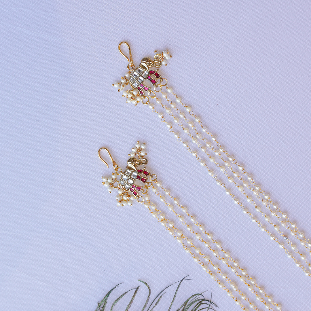 Handcrafted Traditional Paachi Kundan Elephant Motif Ear-Chain