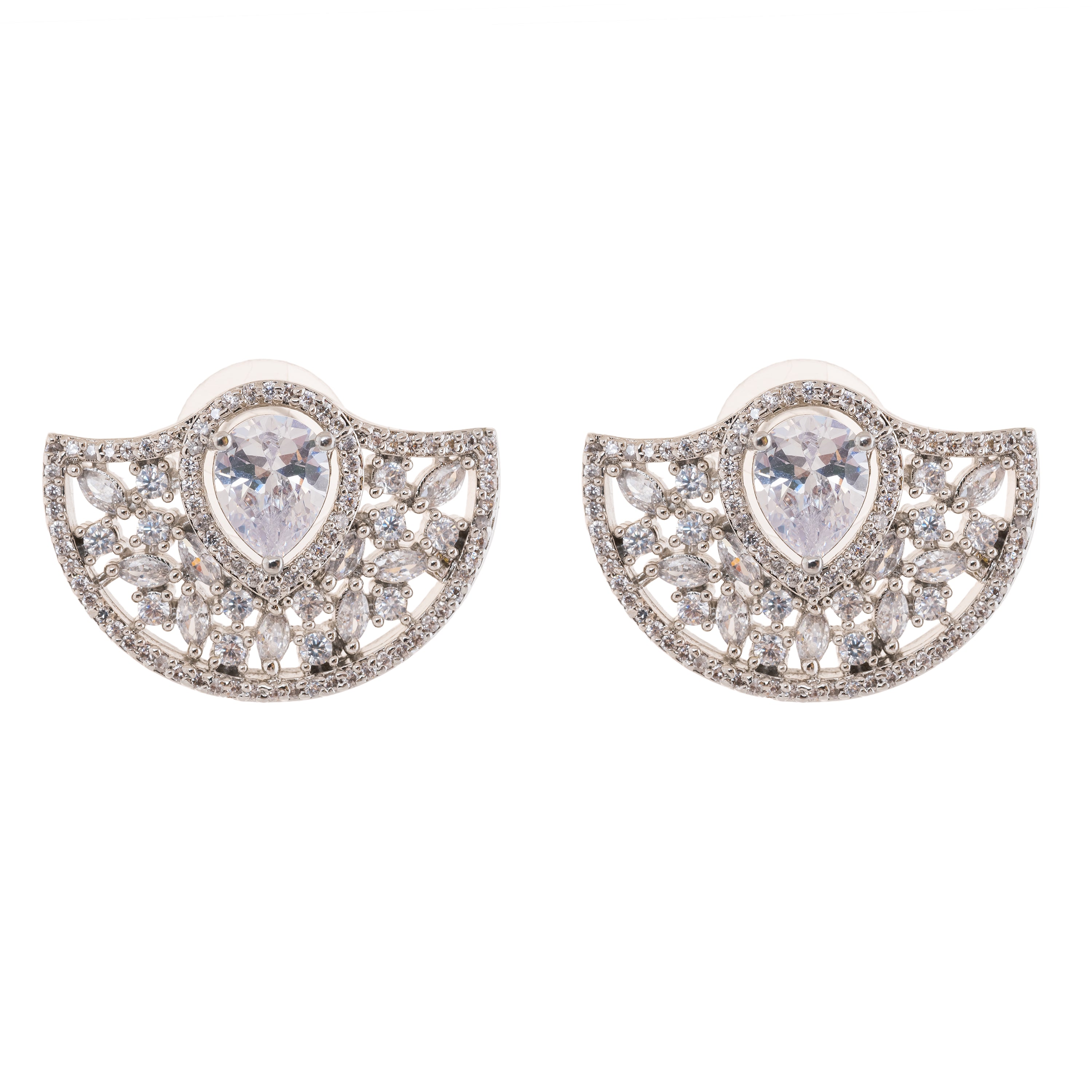 Quirky Semi Circle Shape American Diamond Stud Earrings