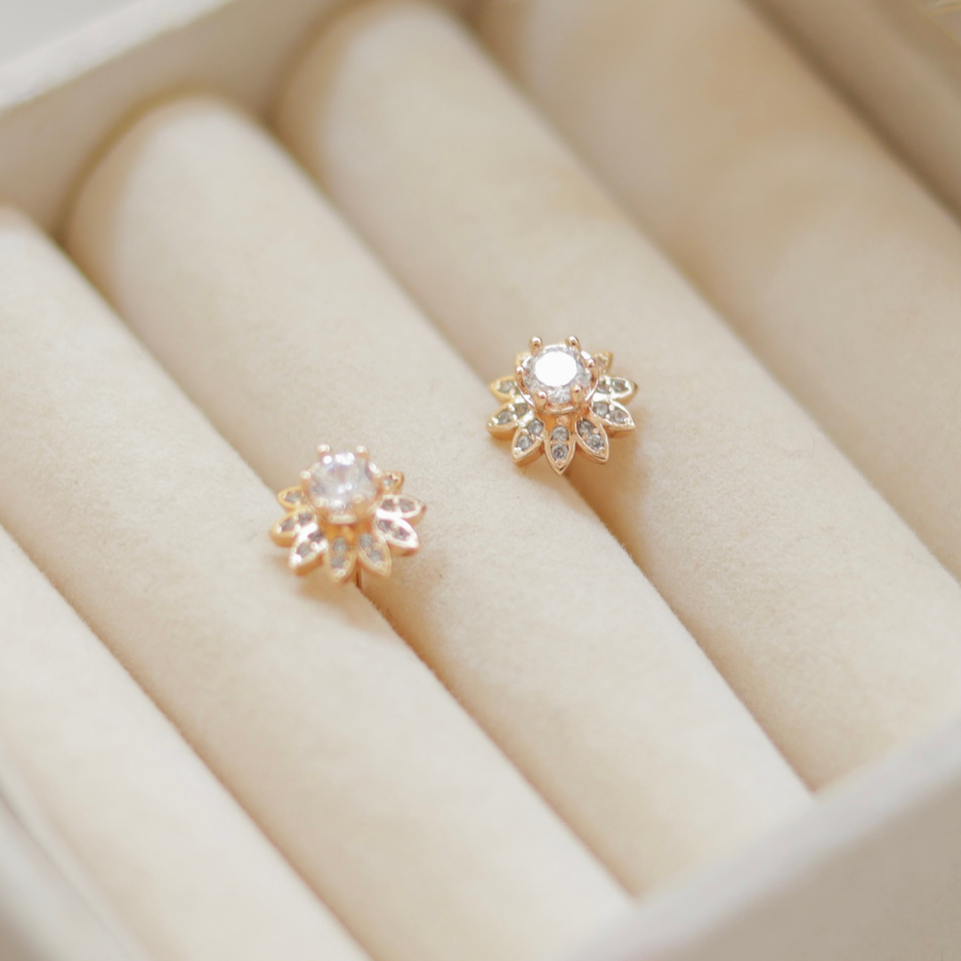 Rose Gold Sunburst Crystal Stud Earrings