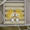 Gold Filigree Ginkgo Leaf & Pearl Drop Earrings