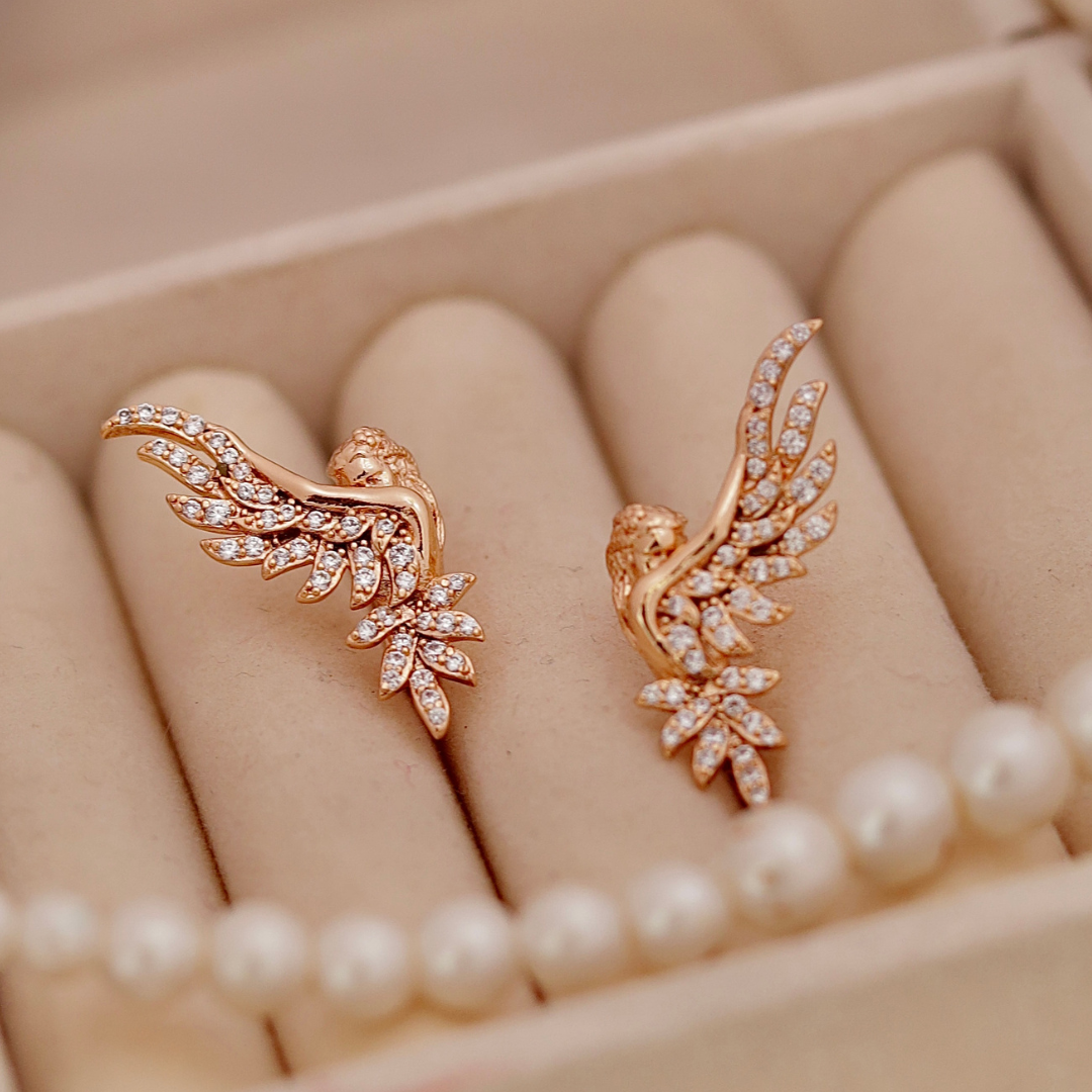 Rose Gold Angel Wing Ear Climber Studs