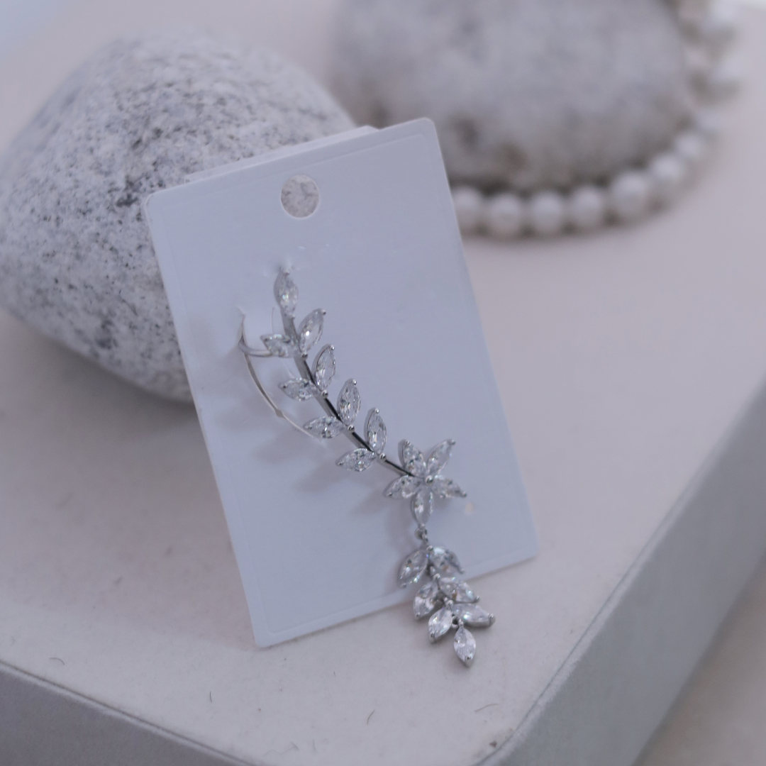 Silver Tone Marquise CZ Floral Vine Ear Cuff