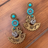 Sona Chandi- Copper Dual Tone Peacock Earring- Turquoise