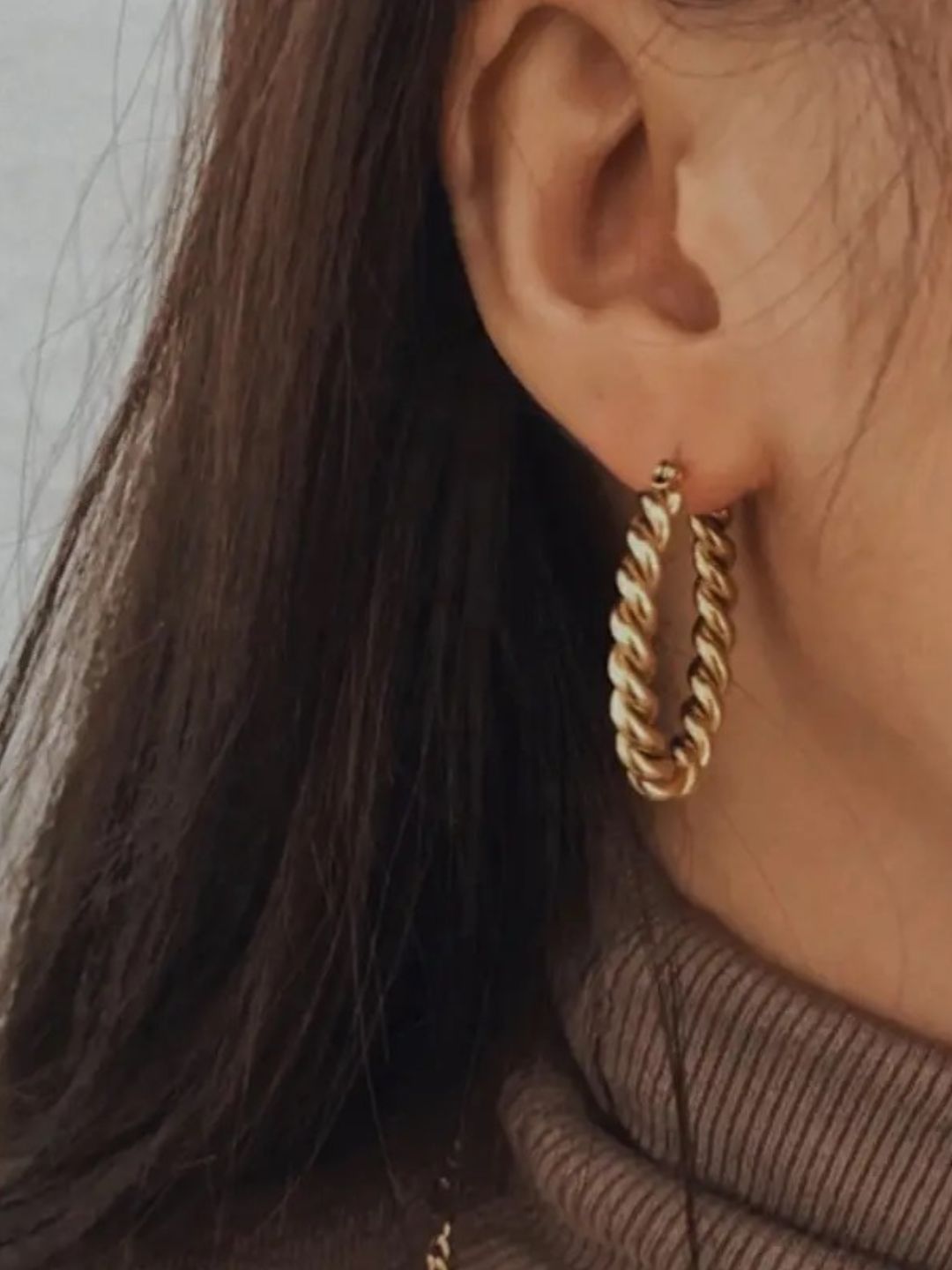 Twisted Golden Chunky Hoop Earrings