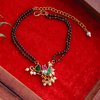 Handcrafted Double Layer Black Bead Hand Mangalsutra In Paachi Kundan Hen Charm