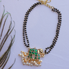 Handcrafted Double Layer Black Bead Hand Mangalsutra with Kundan & Meenakari Elephant Charm