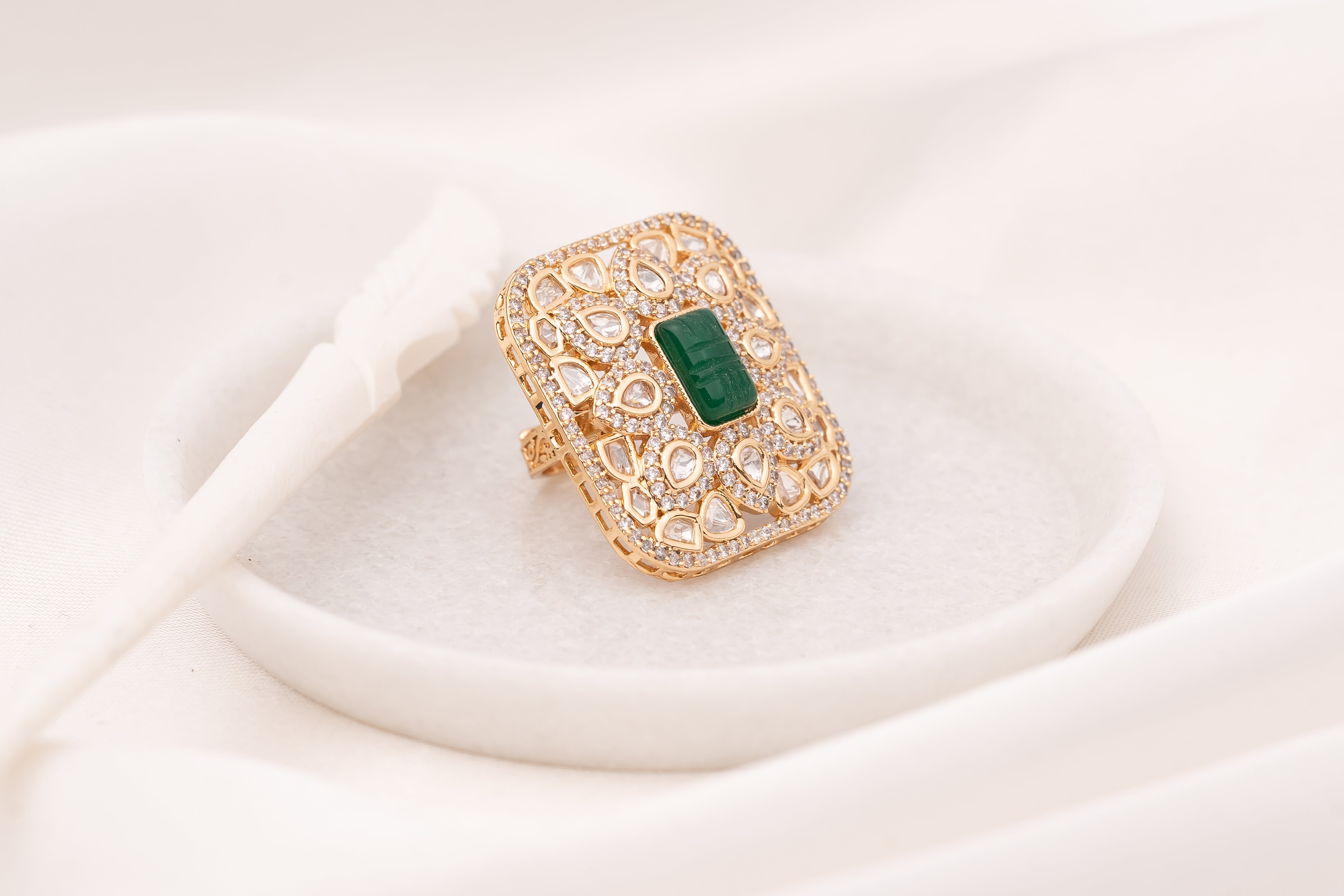 Ritvi Green Polki Ring