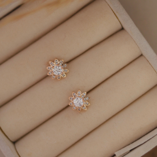 Rose Gold Sunburst Crystal Stud Earrings