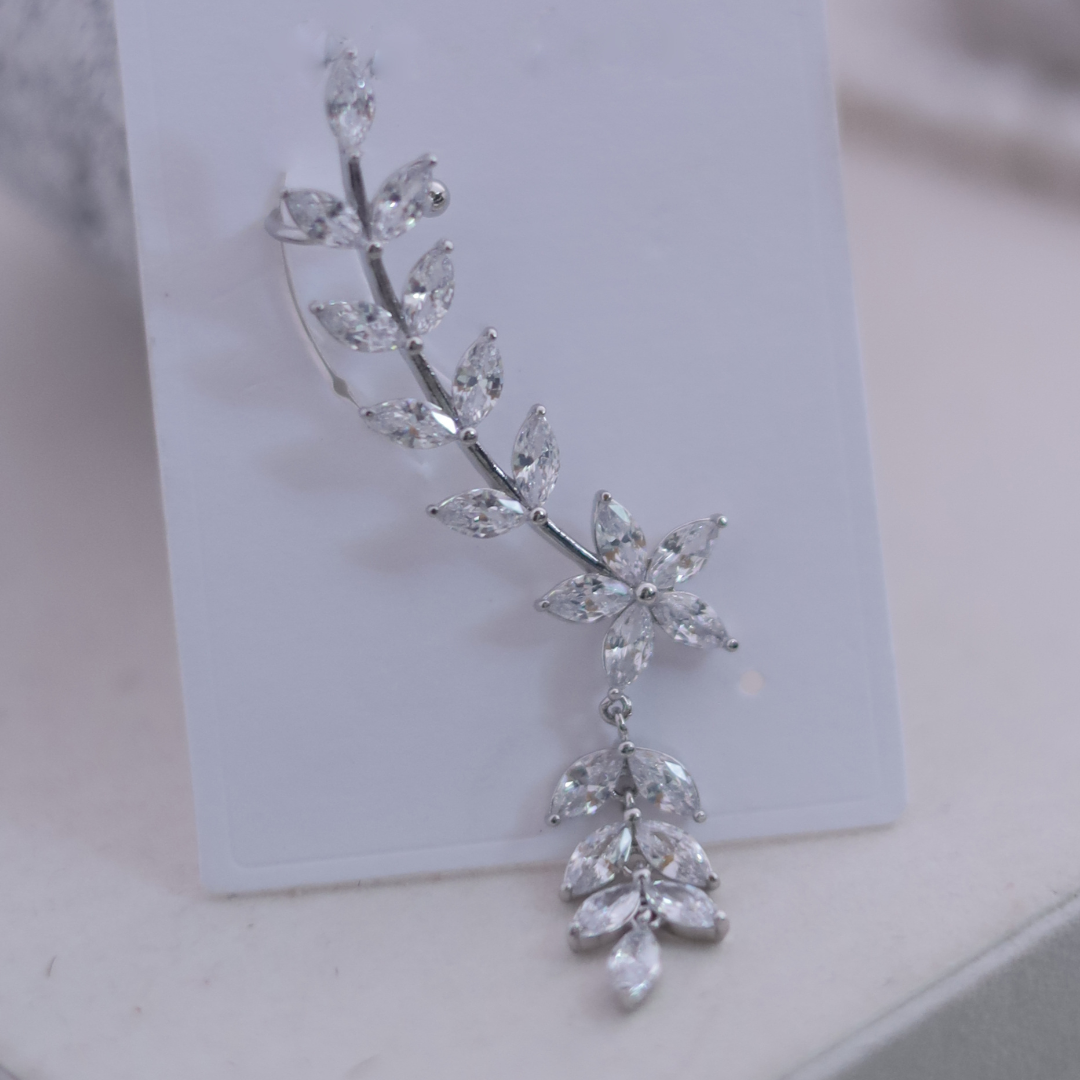 Silver Tone Marquise CZ Floral Vine Ear Cuff