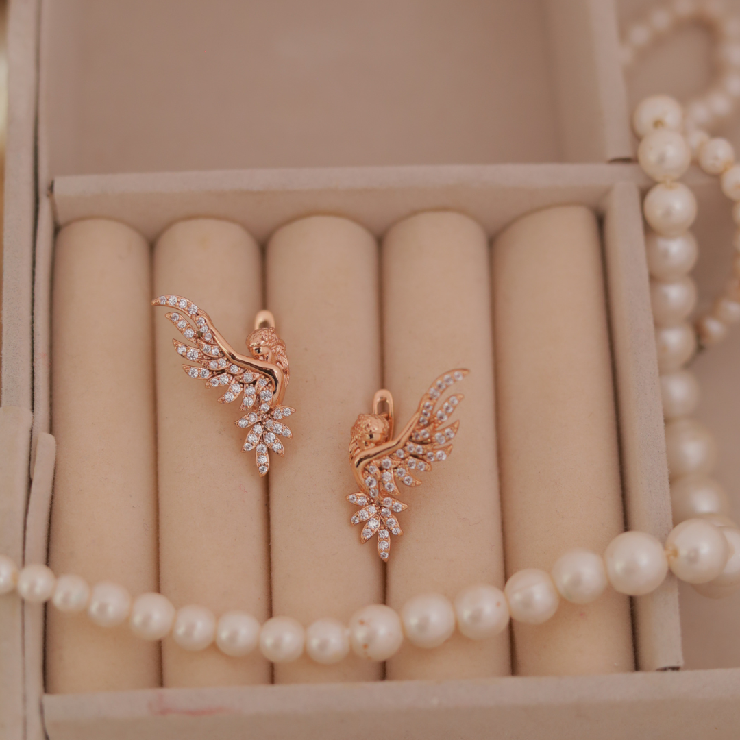 Rose Gold Angel Wing Ear Climber Studs