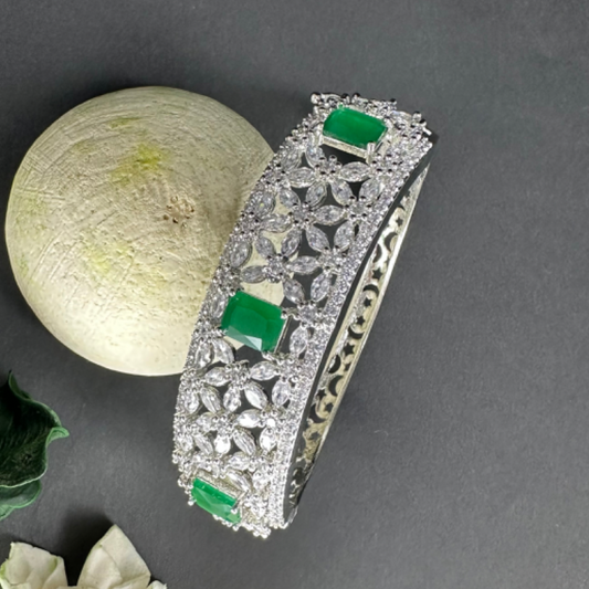 Emerald CZ Stones Studded Silver Plated Women's Bracelet