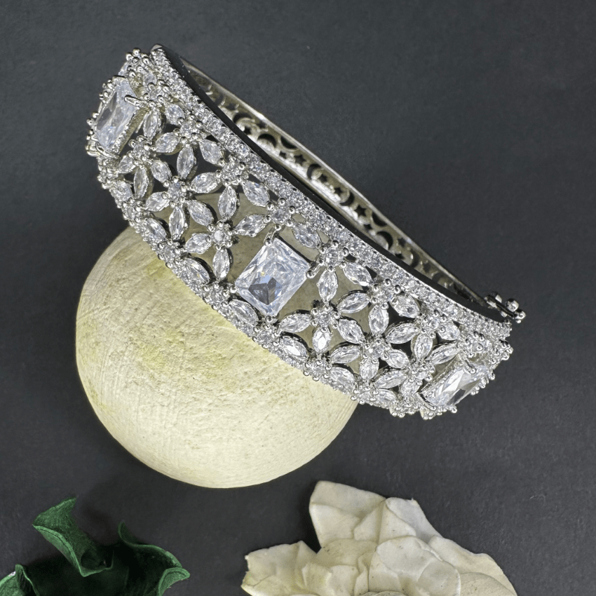 White CZ Stones Studded Silver Plated Women’s Bracelet