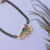Handcrafted Double Layer Black Bead Hand Mangalsutra In Paachi Kundan Bird Charm